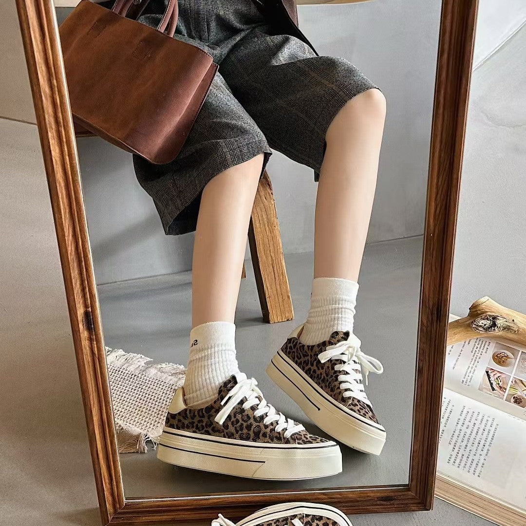 Women's Print Top Layer Cowhide Easy Wear Not Tired Feet Platform Women's Sports Shoes