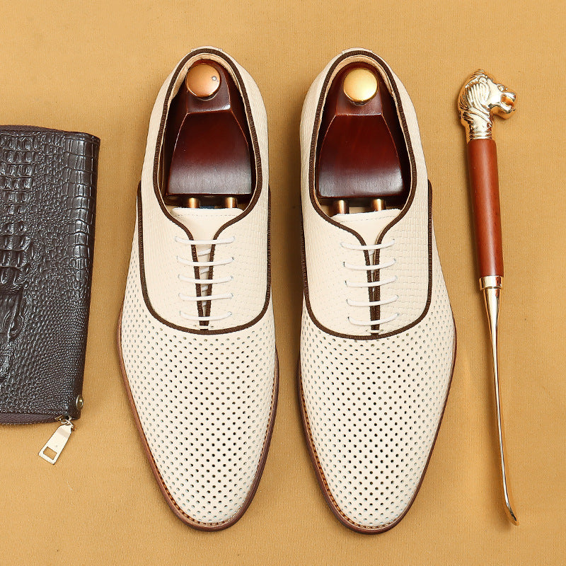 Men's Hollow Formal Wear Soft Genuine Surface Leather Shoes