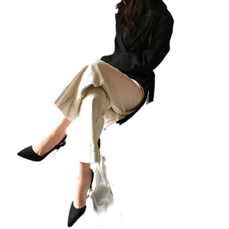 Women's Suede Stiletto Korean Fashionable Hollow Closed Toe Sexy Heels