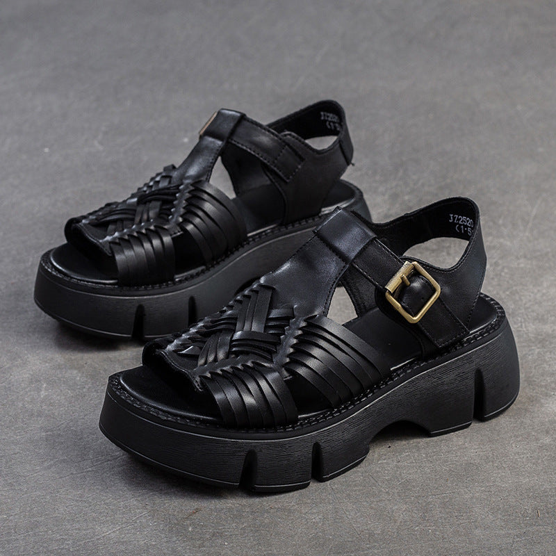 Women's Vintage Platform Comfortable Niche Peep Toe Sandals