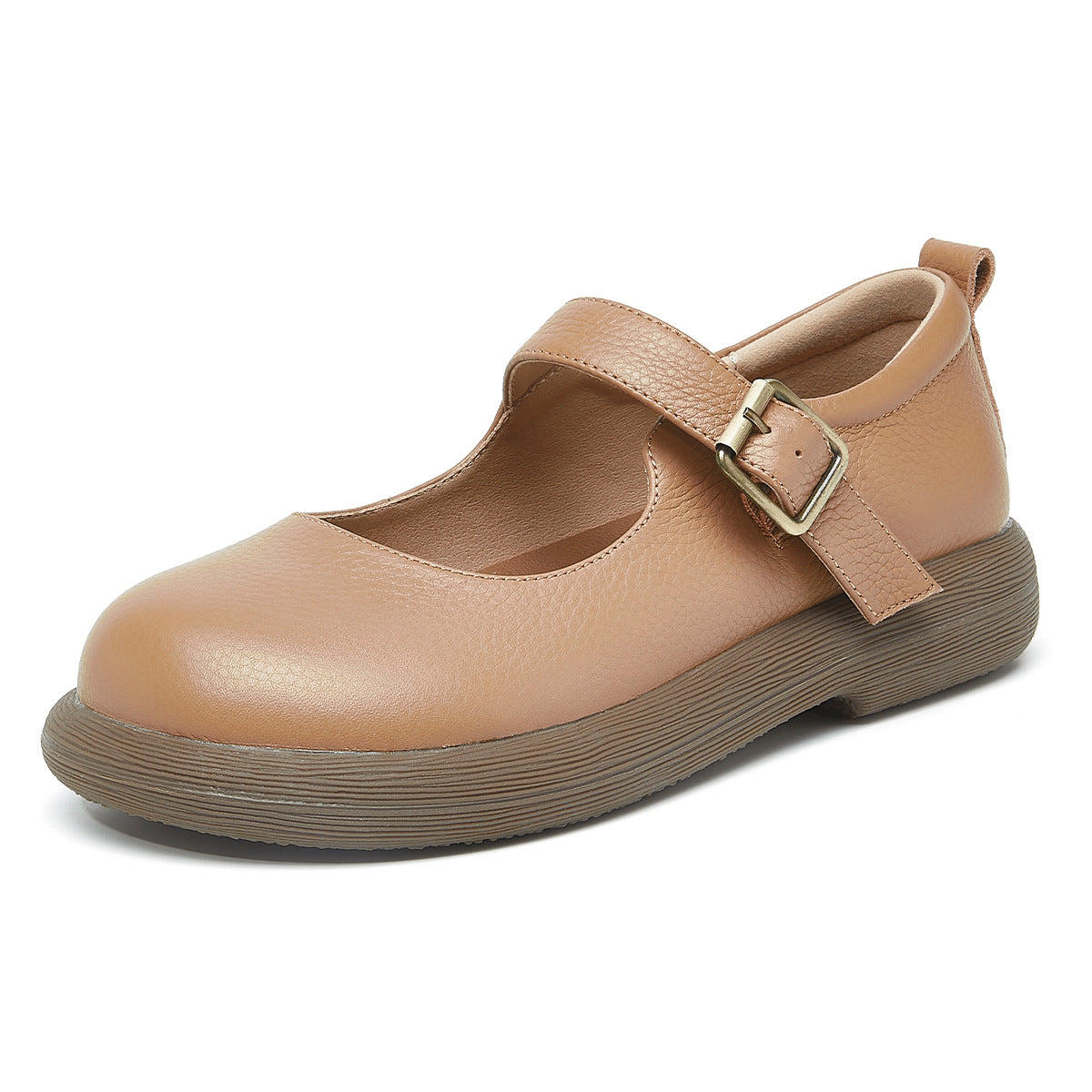 Women's With Round Head British Pumps Color Leather Shoes