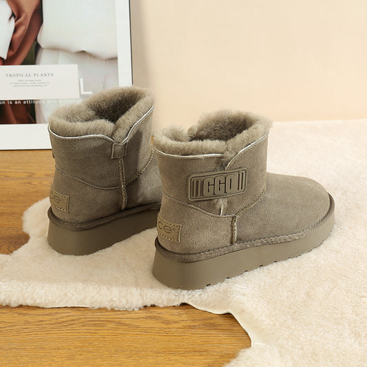 Women's Tube Veet Thickened Real Wool Velcro Snow Boots