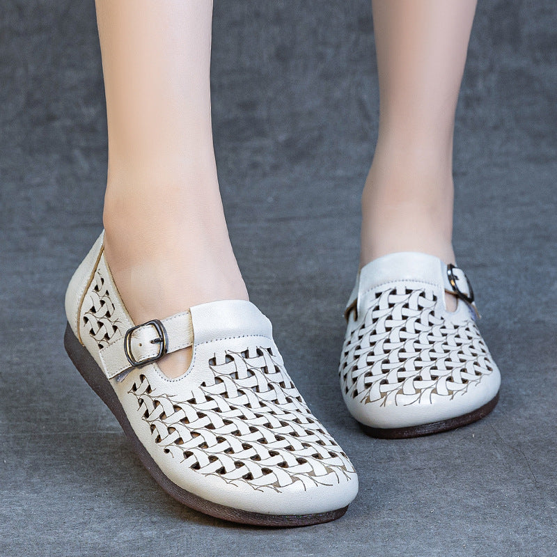 Women's Summer Top Layer Cowhide Flat Soft Sandals