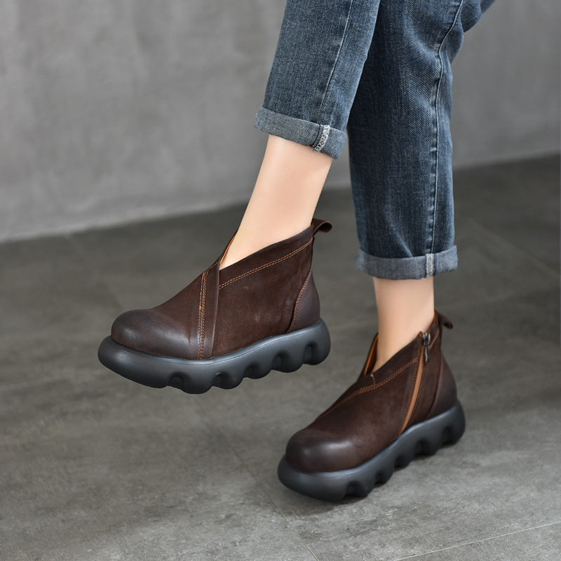 Women's Retro Platform Ankle Round Head First Boots