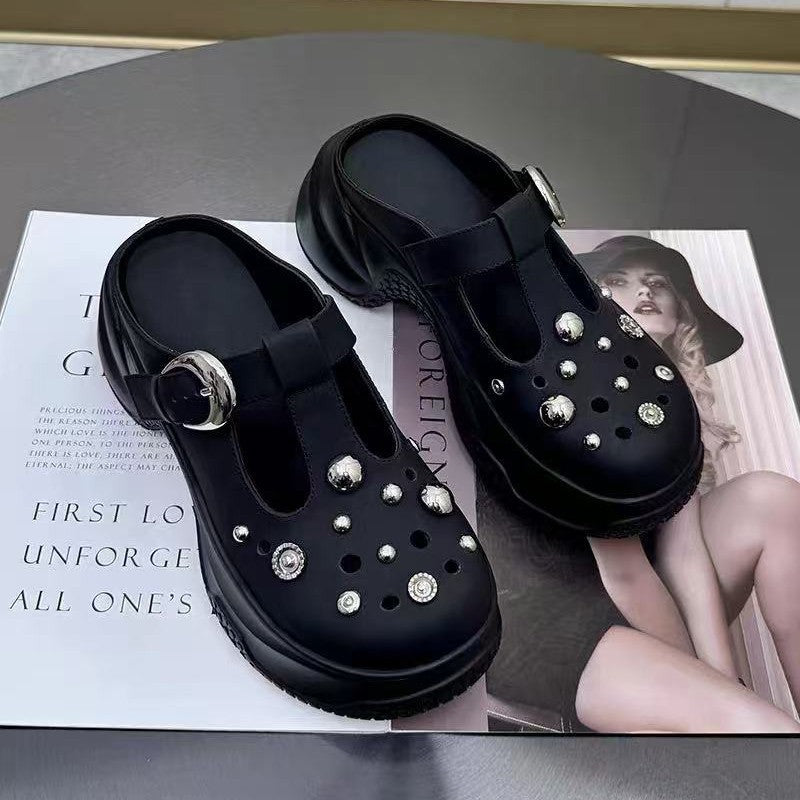 Women's Rhinestone Slip-on Summer Thick-soled Beach Outdoor Women's Shoes