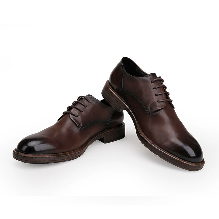 Genuine Simple Brown Color Staining Distressed Green Leather Shoes