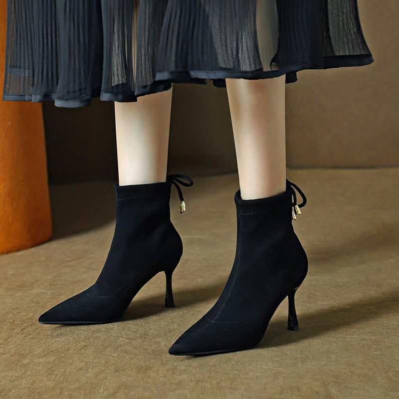 Suede Stretch Ankle Pointed Stiletto Versatile Boots