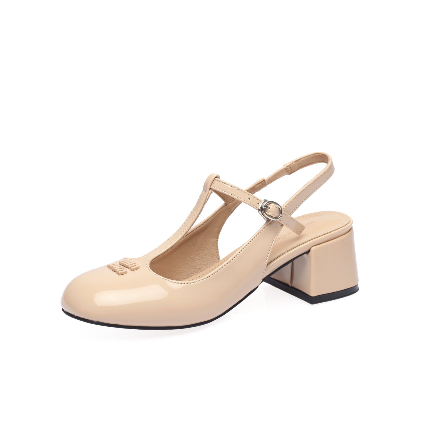 Women's Chunky Summer Patent Buckle Closed Toe Mary Heels