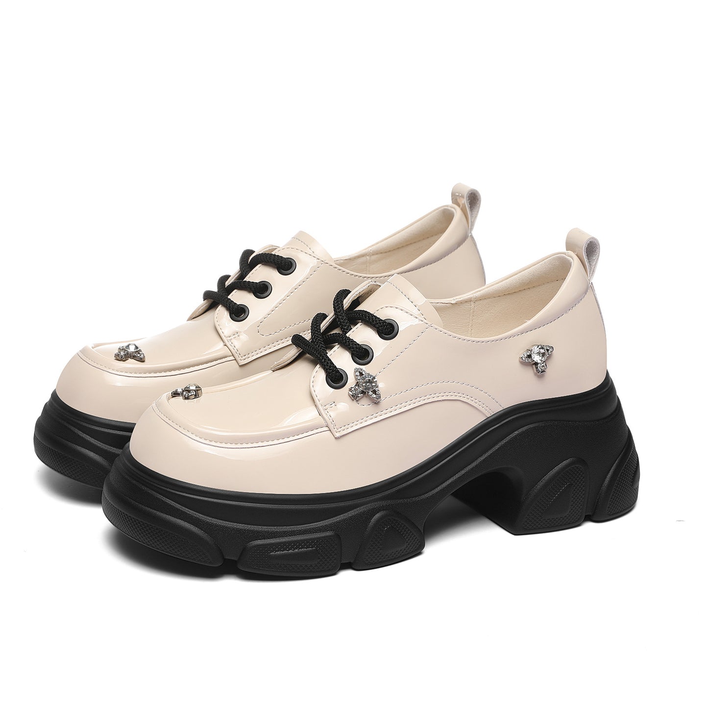 Women's Chunky Fashionable Metal Drill Buckle Round Heels