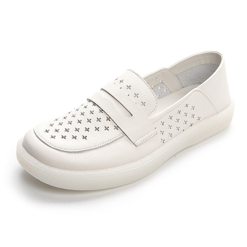 Women's Solid White Summer Breathable Soft Bottom Flat Nurse Women's Casual Shoes