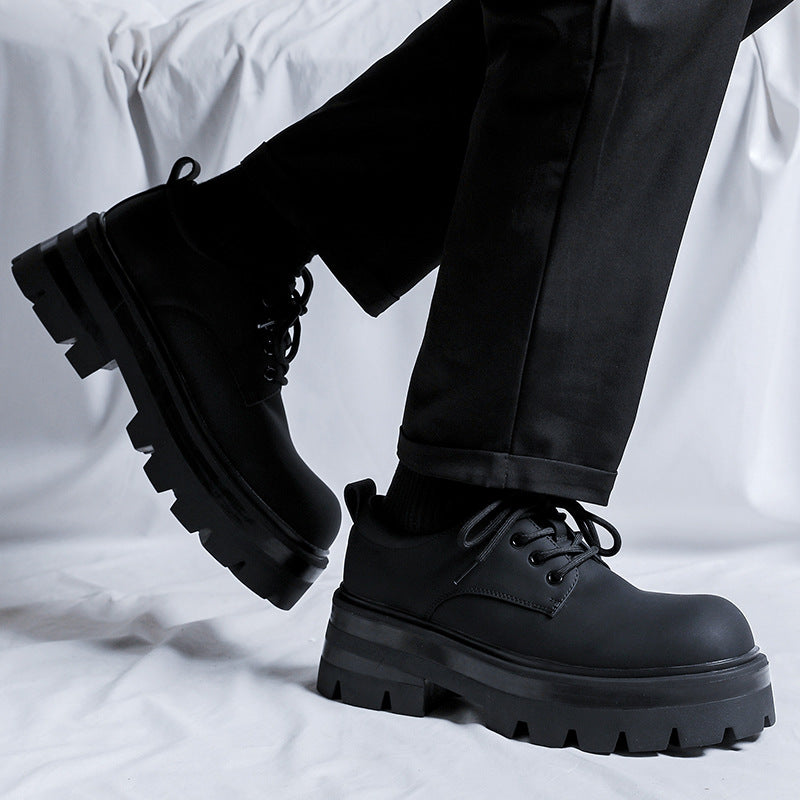 Men's Small Square Toe High-grade Summer Breathable Black Leather Shoes