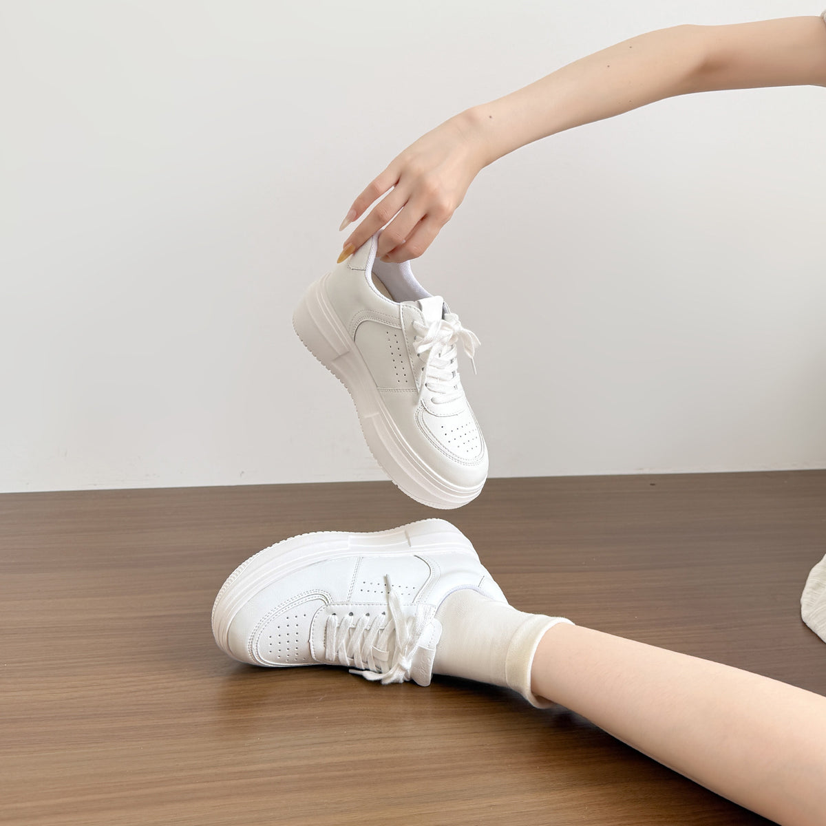 Women's Platform White Small Versatile Height Increasing Sneakers