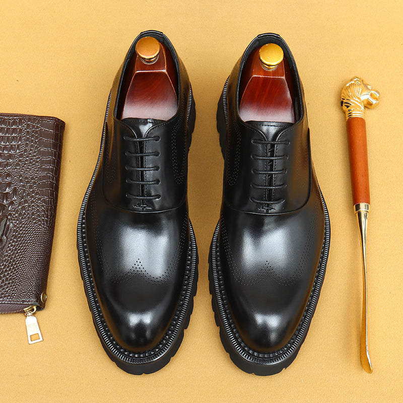 Men's Genuine Formal Platform Increased Brogue Wedding Men's Business Leather Shoes
