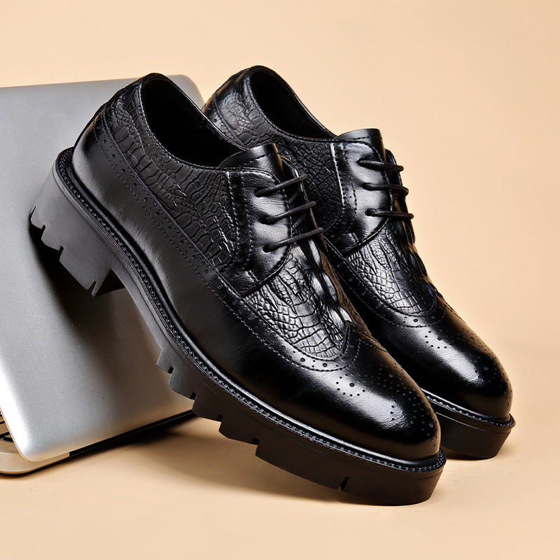 Men's Brogue British Style Crocodile Pattern Black Business Formal Leather Shoes