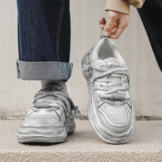 Men's Invisible Height Increasing Niche Thick-soled Distressed Polished Sneakers