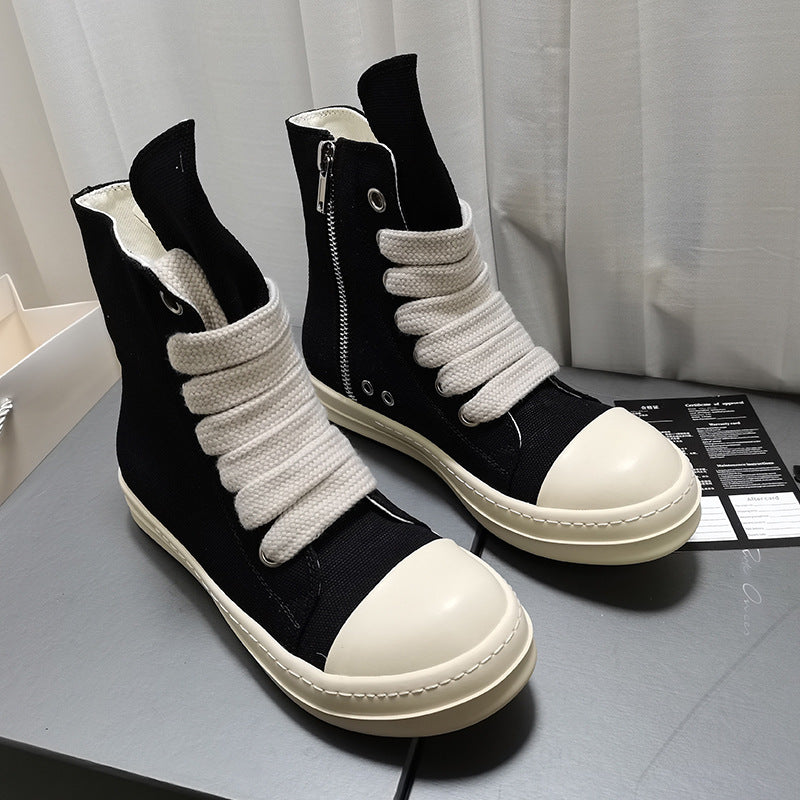 Women's & Men's Spring Thick-soled Wide Shoelaces Round Head Ankle Boots