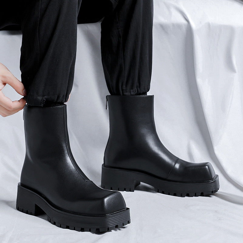 Men's Autumn Square Toe Platform Back Zipper Boots