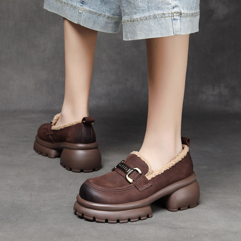 Women's Clearance Yuan First Layer Cowhide Real With Fleece Lining Women's Shoes