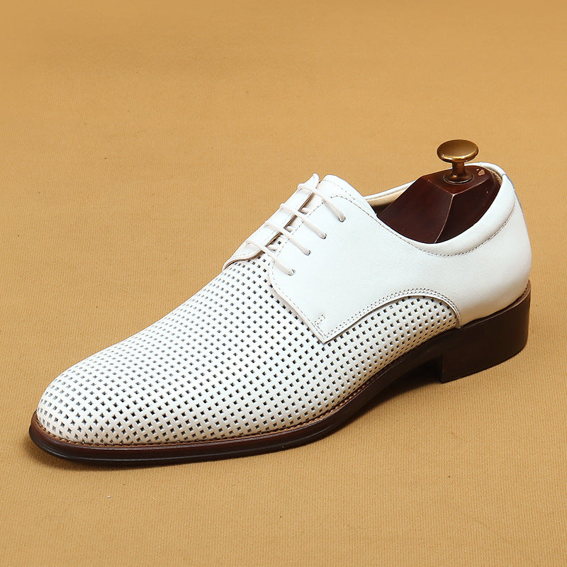 Men's White Formal Authentic Hollow Out Soft Leather Shoes