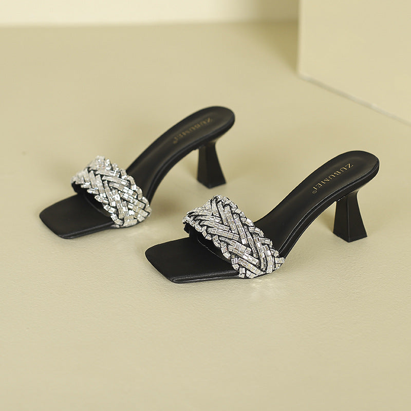 Women's Style Beautiful Square Toe Stiletto Summer Outer Heels