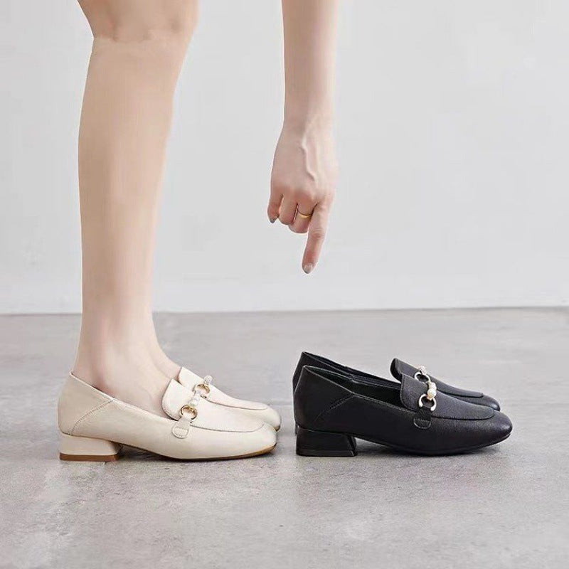 Women's Pumps Chunky Square Toe Mid British Style Loafers