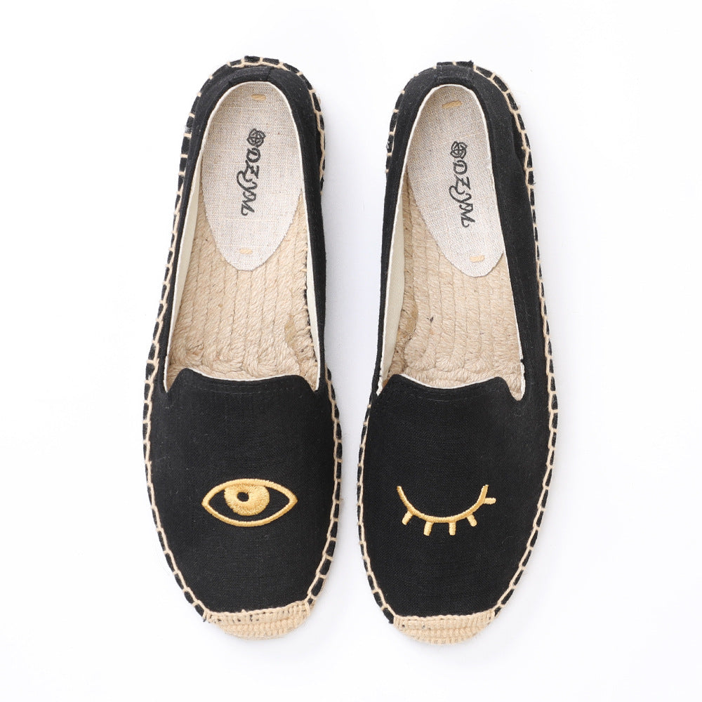 Women's Closed Toe Embroidered Flat Fisherman Fashion Canvas Shoes