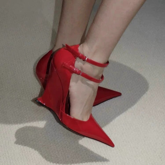 Women's Spring High Hollowed Wedge Patent Women's Shoes