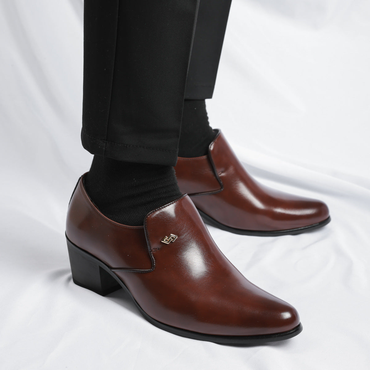 Men's Cuban Height Increasing Fashion Slip-on High Banquet Heels