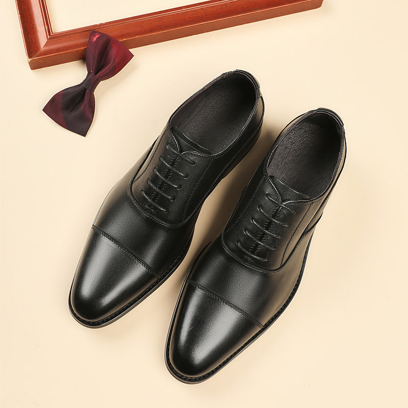 Men's First Layer Cowhide Wooden Root Formal Leather Shoes