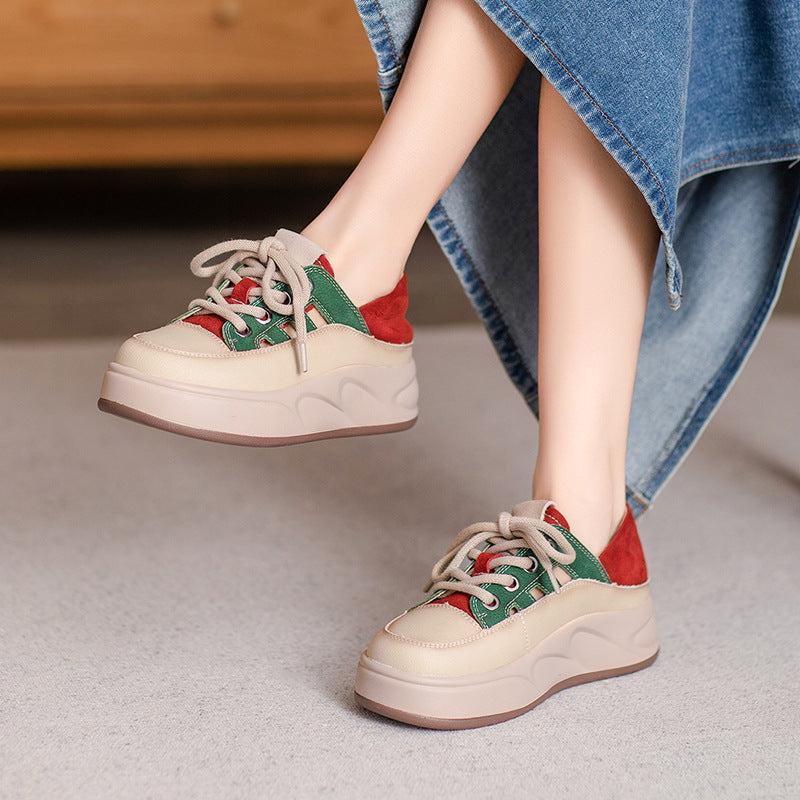 Women's Cowhide Platform Genuine Simple Color Matching Women's Casual Shoes