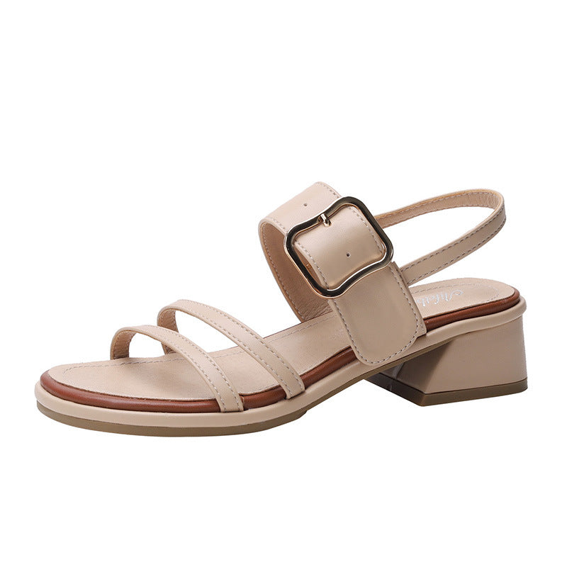 Women's Summer Chunky Buckle Fairy Style Gentle Heels