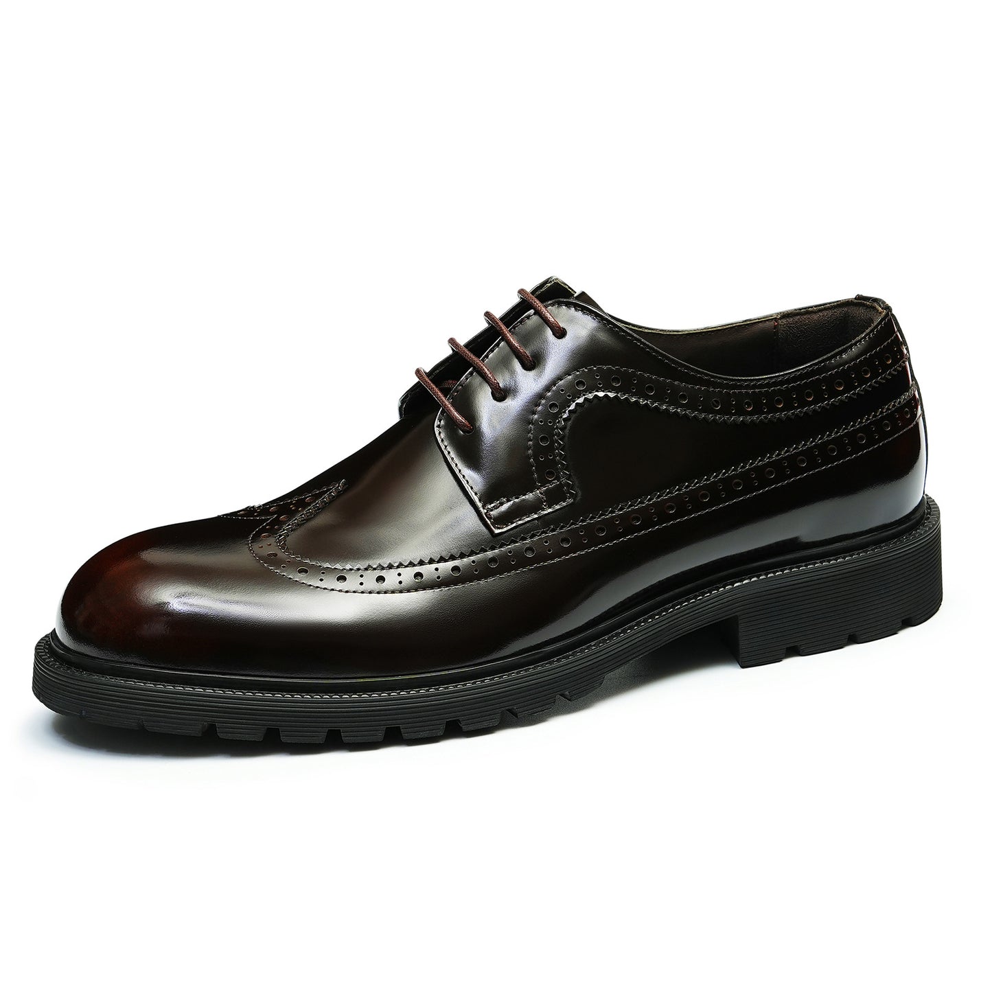 Men's Brogue Formal Business Platform Glossy Elevator Leather Shoes