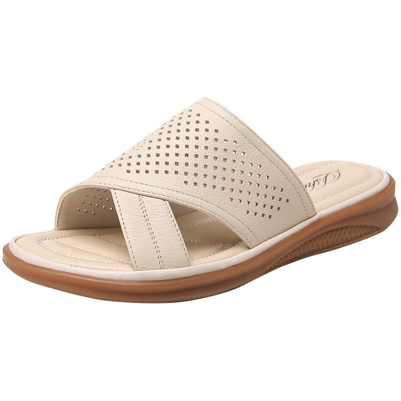 Women's Soft Bottom Mom Summer Hollow Flat Flip-flops Sandals