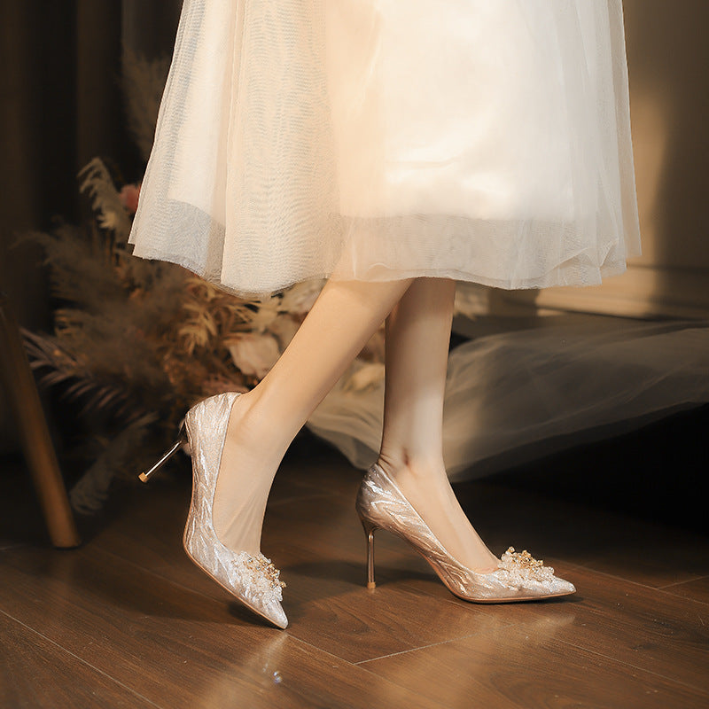 Women's Pointed High Stiletto Wedding Bridal Crystal Dress Women's Fashion Shoes
