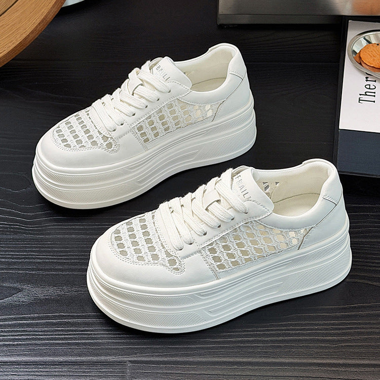 Women's Hollow Out White Autumn Lightweight Platform Mesh Women's Casual Shoes