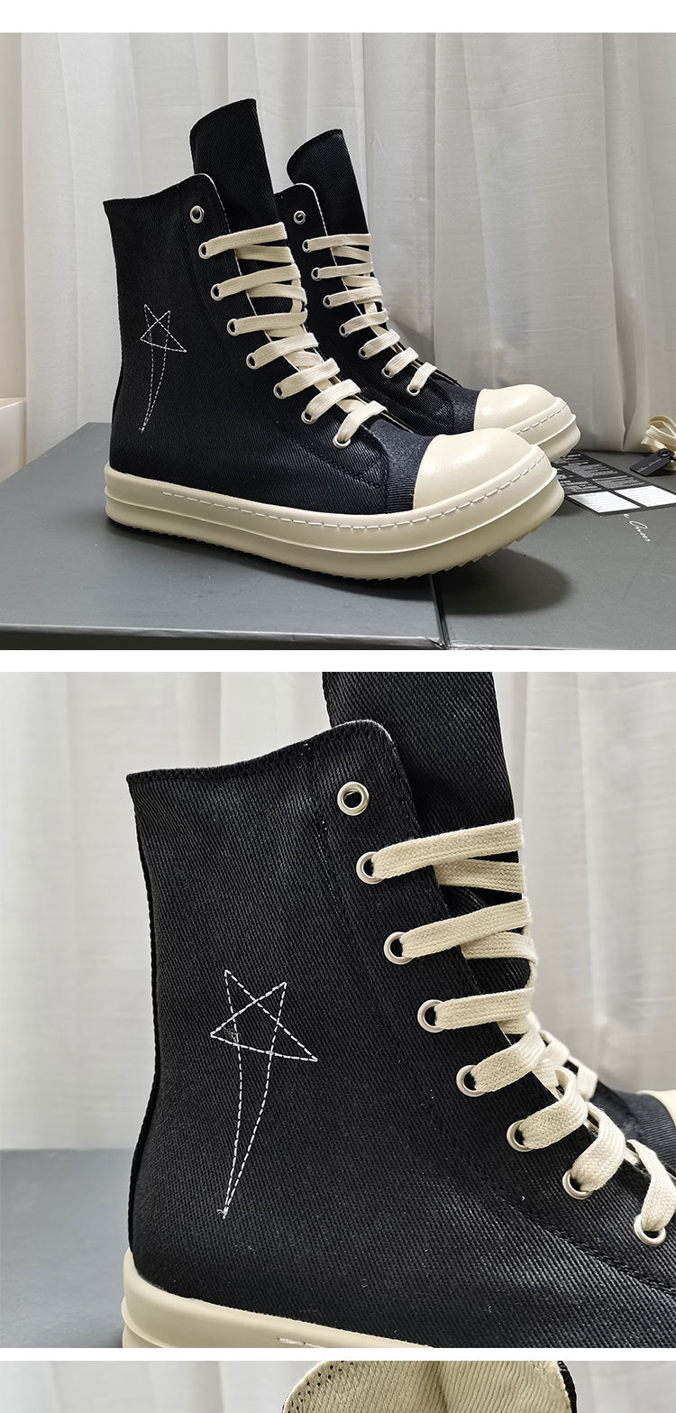 Men's Pentagram Embroidered Skate Short Zipper White Canvas Shoes