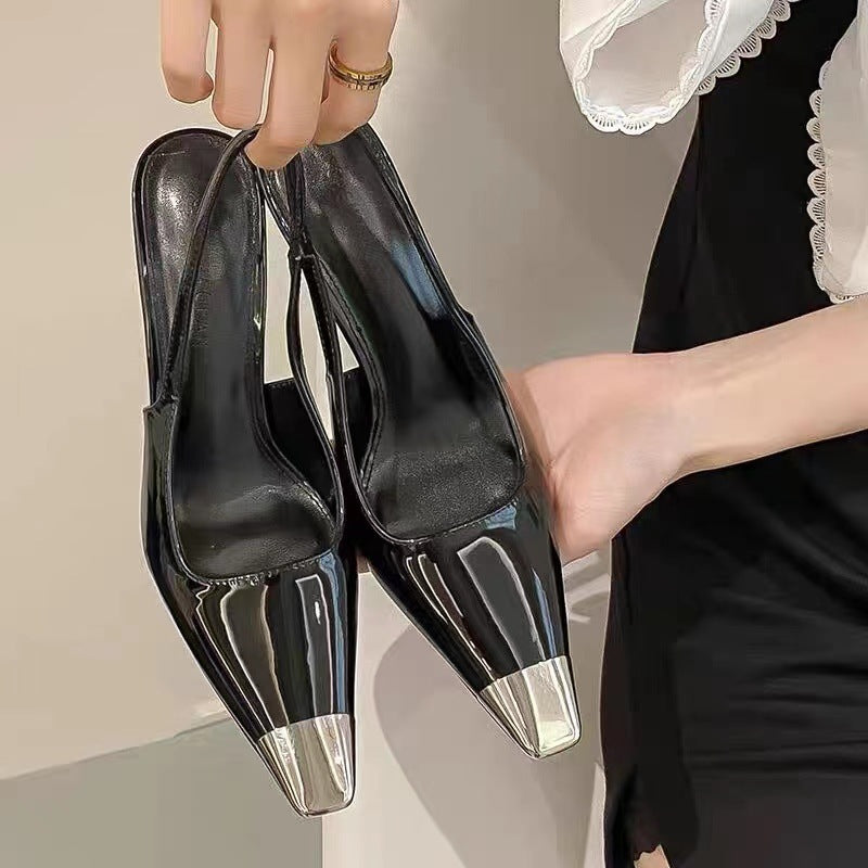 Pu With Sexy Female Black Square Toe Heels