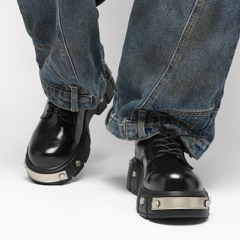 Elevator Boys Derby Niche Functional British Platform Retro Big Head Men's Casual Leather Shoes