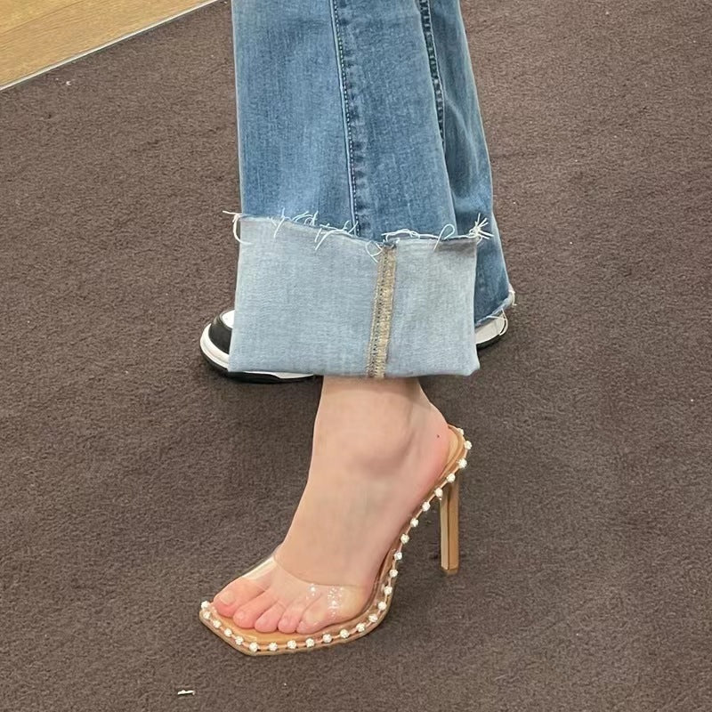 Strap Transparent Female Square Toe High Sexy Heels