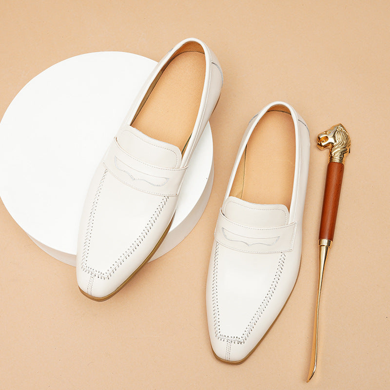 Men's British Soft Breathable Wedding Bridegroom Beige Men's Casual Leather Shoes