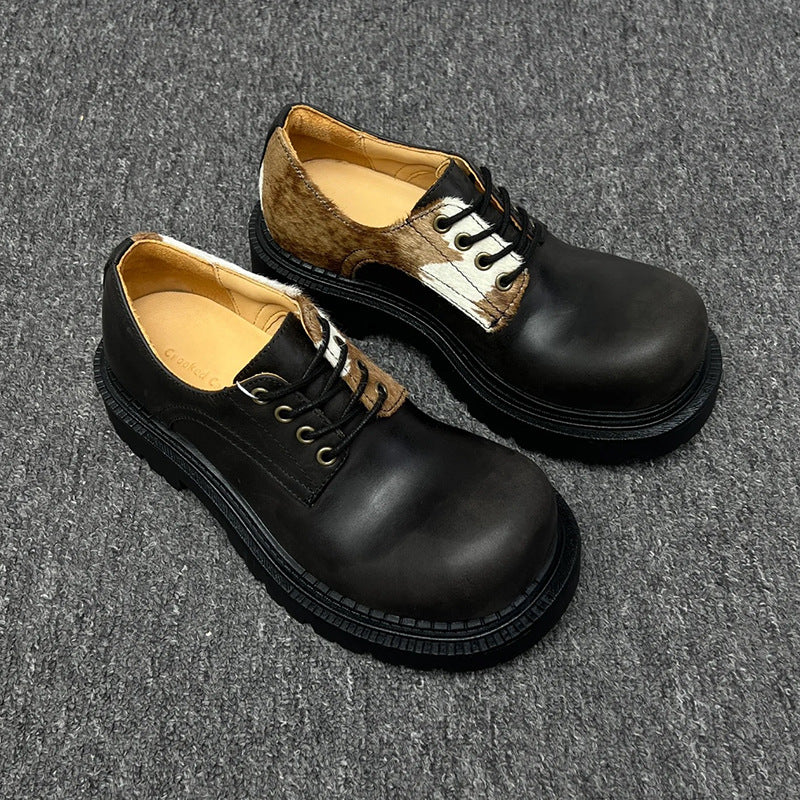 Women's & Men's Hair Derby Milk Mandarin Duck Lace Up Chunky Leather Shoes
