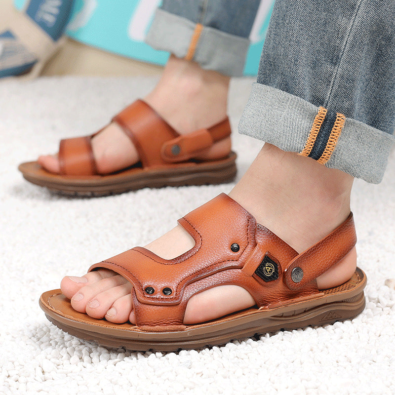 Men's First Layer Cowhide Summer Two-way Beach Sandals