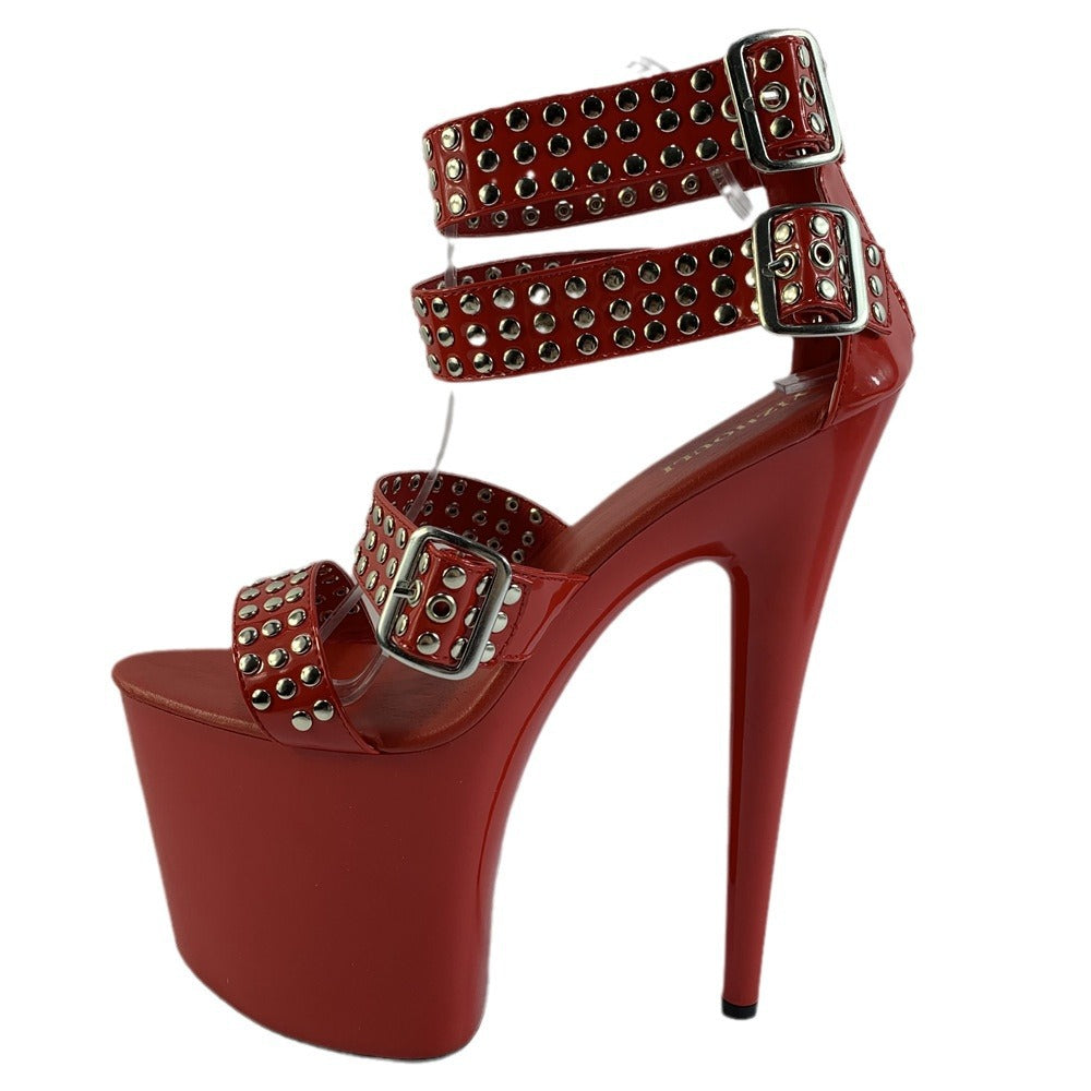 Women's Peep Toe High Stiletto Open Rivet Sandals