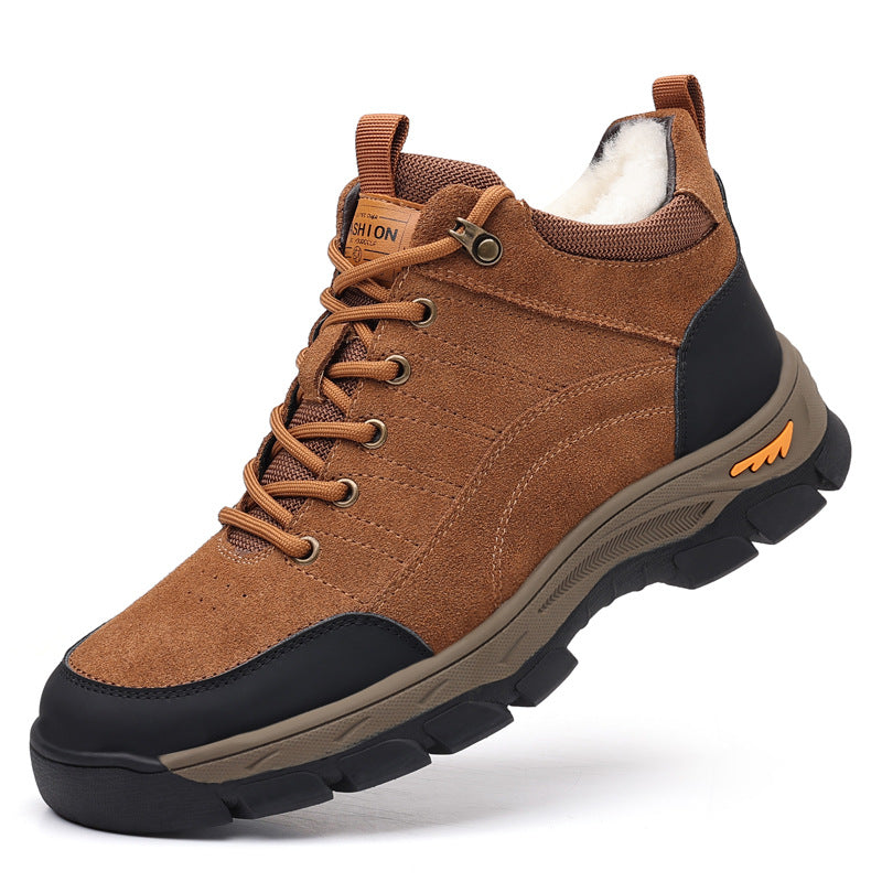 Men's Winter Suede Cowhide Outdoor Fleece-lined Genuine Wool Men's Shoes