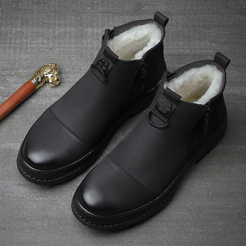 Men's Winter Genuine Cotton Fleece-lined Thick Wool Men's Shoes