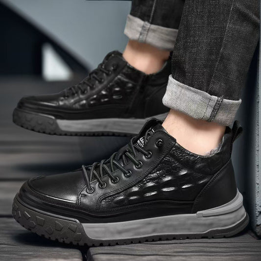 Men's Winter Fleece-lined First Layer Cowhide Cotton Men's Shoes