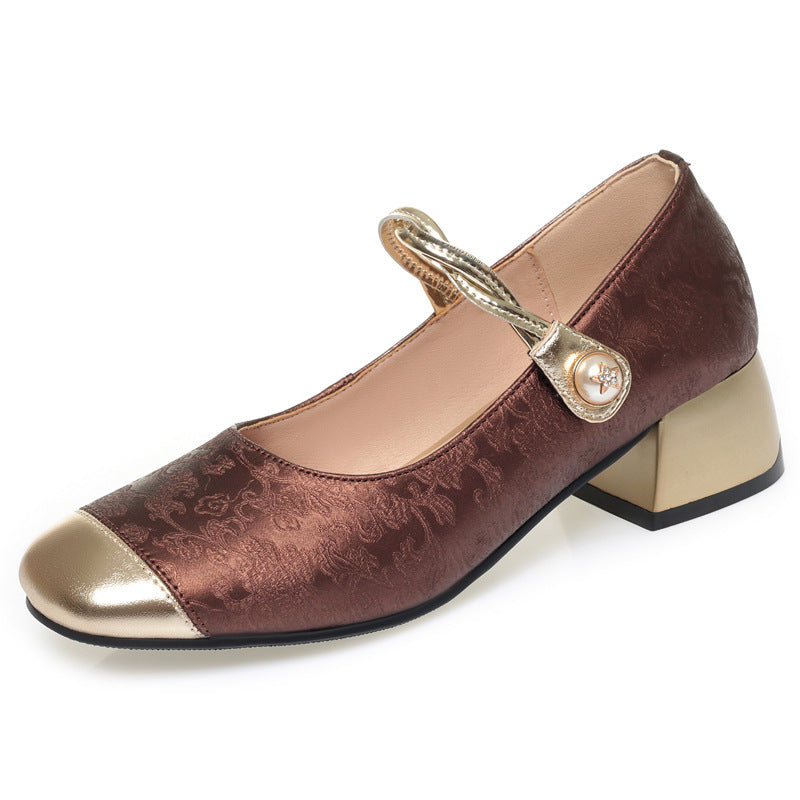 Women's Sheepskin Version French Retro Embroidery Chunky Sandals