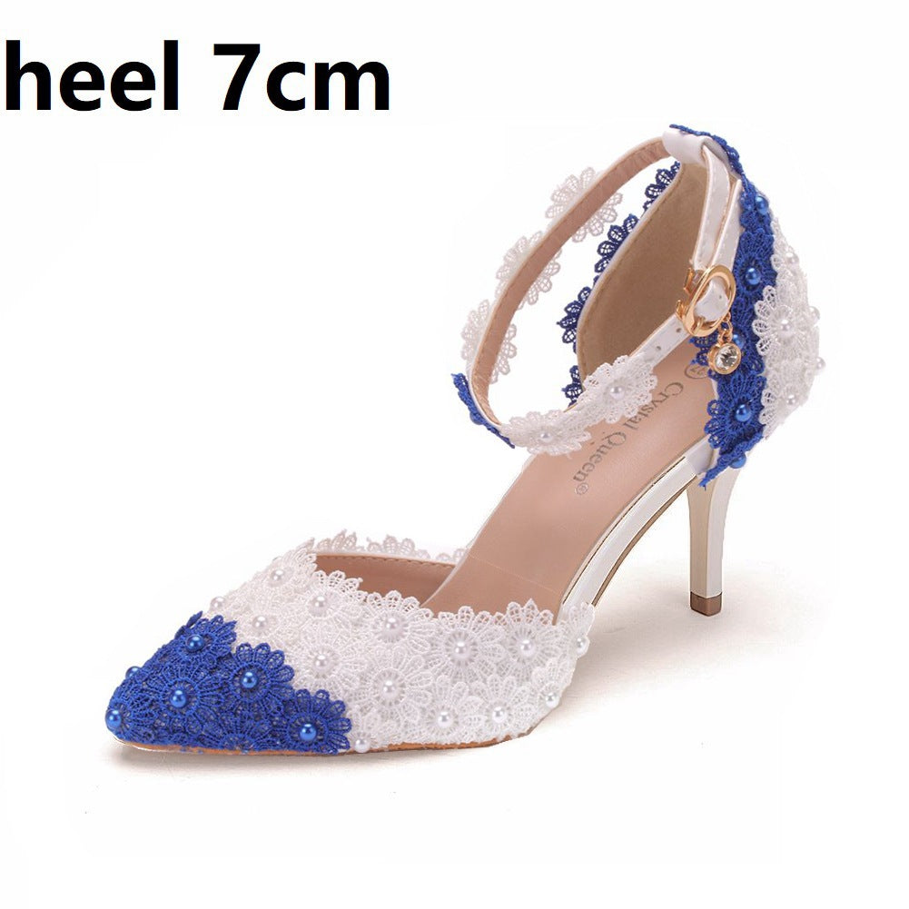 Women's White Lace Flower Banquet Stage Stiletto Ball Women's Shoes