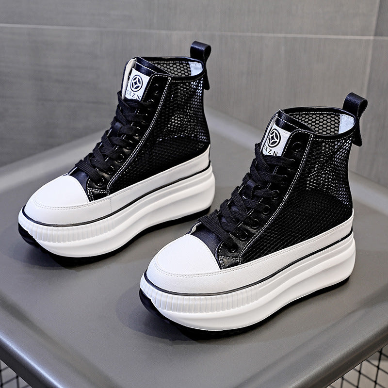Women's Thin Platform Height Increasing Insole Breathable Hollow Sneakers