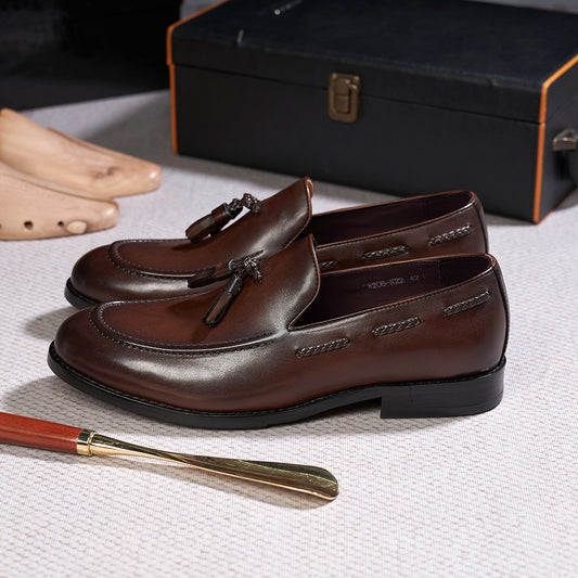 Men's Tassel Genuine Pointed Slip-on Business Dress Men's Shoes